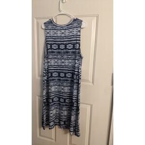 Timr & True Sleeveless Tank Dress Midi, Blue and White, Rayon 2XL Summer, Beach